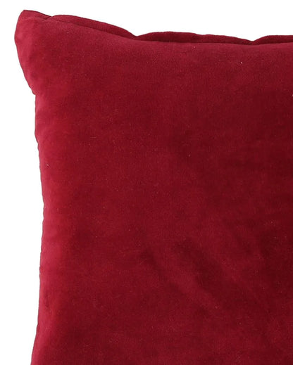 Maroon Cotton Velvet Cushion Cover | 16 x 16 inches