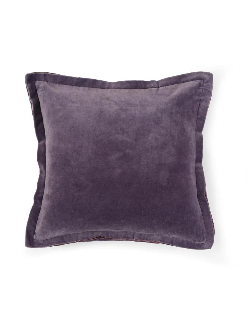 Lavender Cotton Contrast Border Velvet Cushion Cover | 18 x 18 inches