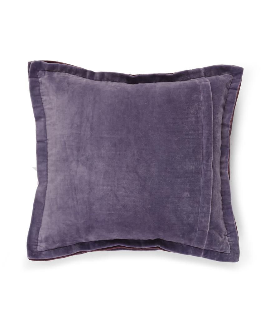 Lavender Cotton Contrast Border Velvet Cushion Cover | 18 x 18 inches