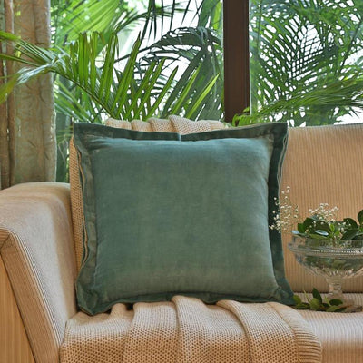 Sea Green Cotton Contrast Border Velvet Cushion Cover | 18 x 18 inches