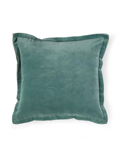 Sea Green Cotton Contrast Border Velvet Cushion Cover | 18 x 18 inches