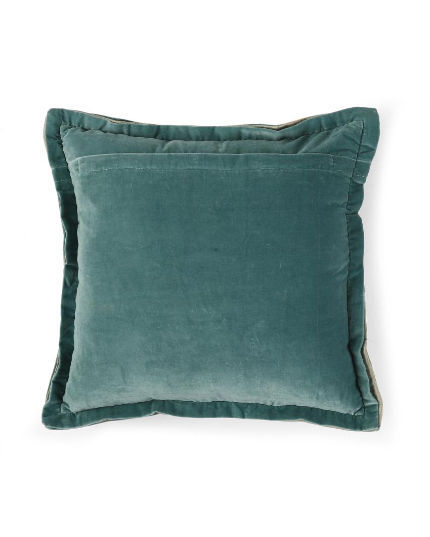 Sea Green Cotton Contrast Border Velvet Cushion Cover | 18 x 18 inches