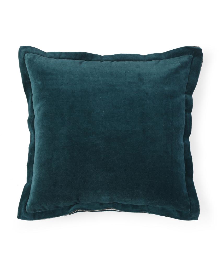 Teal Cotton  Contrast Border Velvet Cushion Cover  | 18 x 18 inches