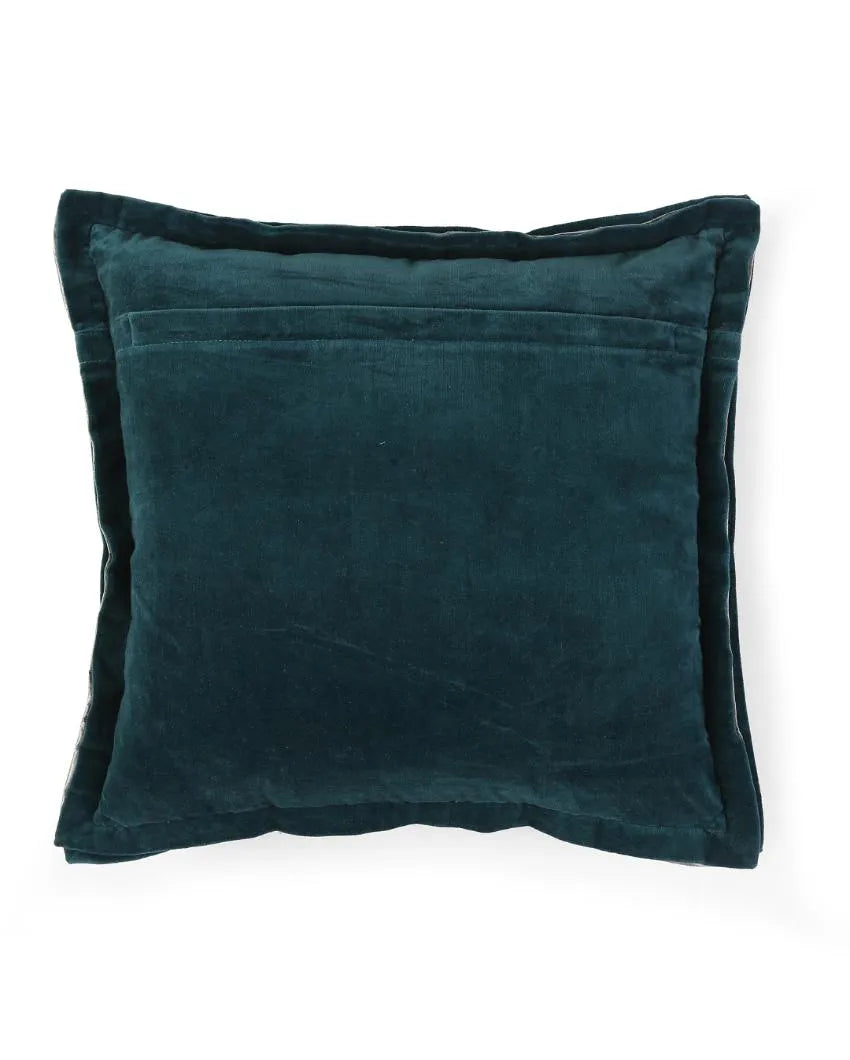 Teal Cotton  Contrast Border Velvet Cushion Cover  | 18 x 18 inches