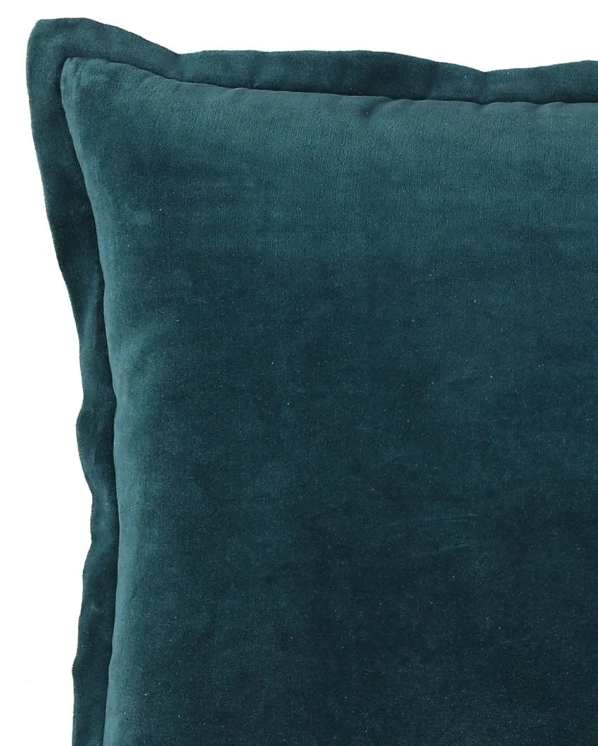 Teal Cotton  Contrast Border Velvet Cushion Cover  | 18 x 18 inches