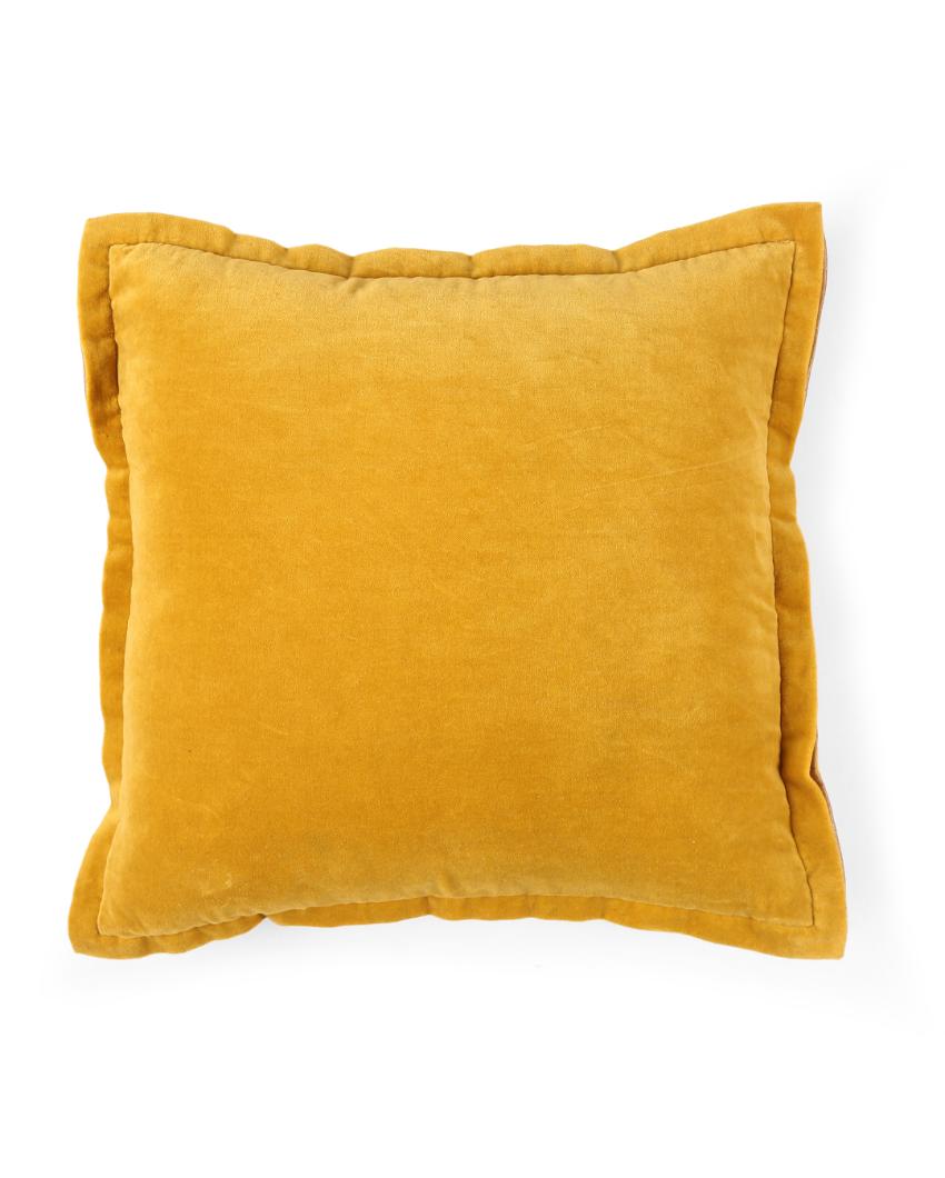 Yellow Cotton Contrast Border Velvet Cushion Cover | 18 x 18 inches