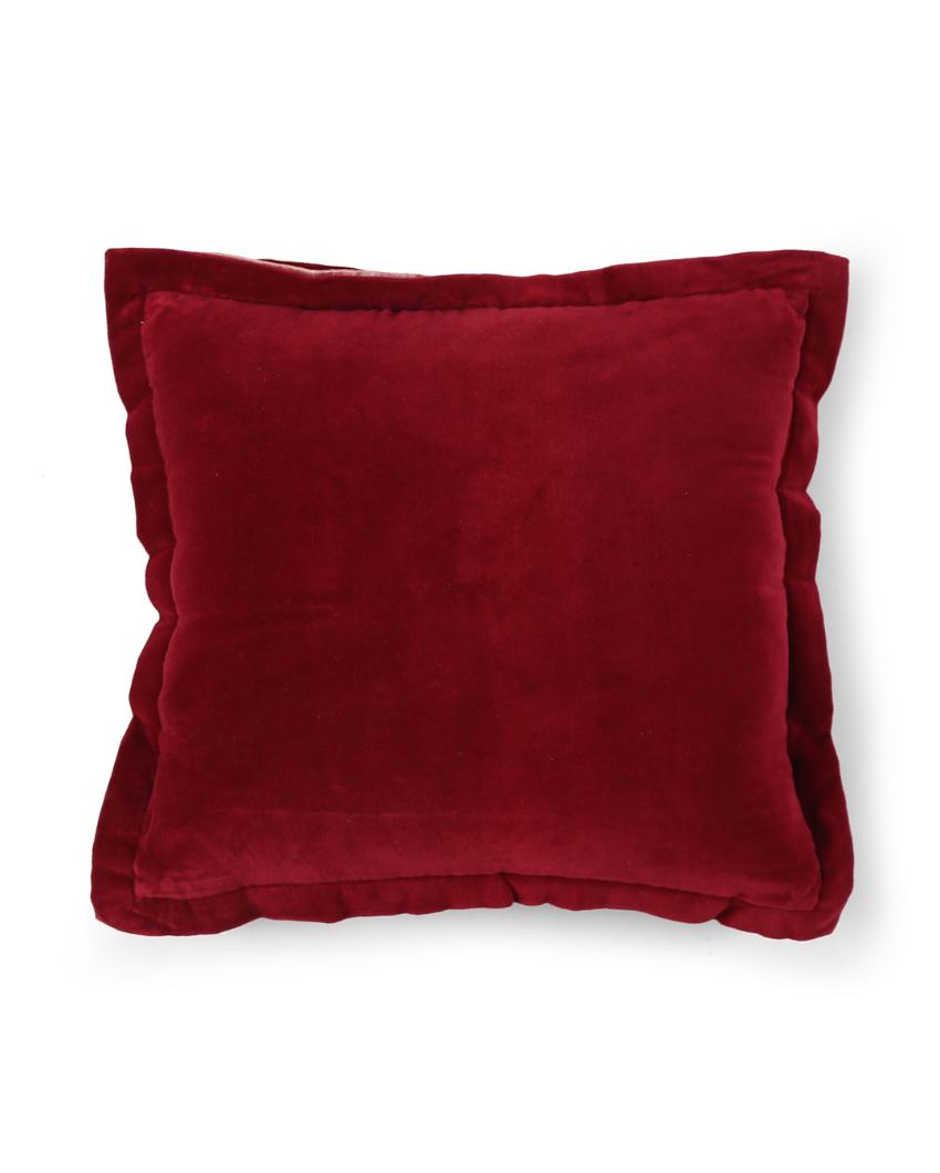 Maroon Cotton Contrast Border Velvet Cushion Cover  | 18 x 18 inches