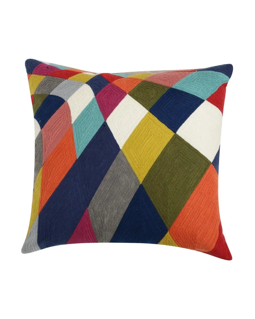 Beautiful Color Block Design Embroidered Cushion Cover  | 18 x 18 inches