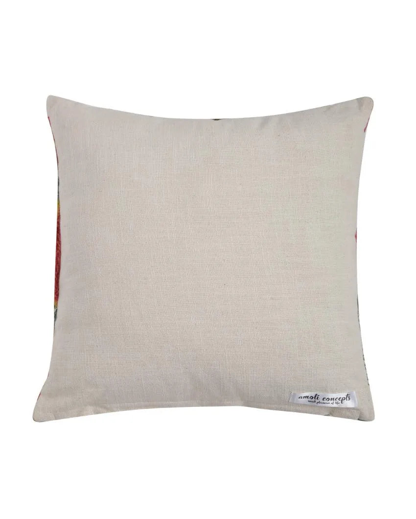 Beautiful Color Block Design Embroidered Cushion Cover  | 18 x 18 inches