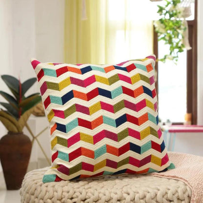 Colorful Waves Design Embroidered Cushion Cover | 18 x 18 inches