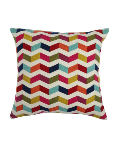 Colorful Waves Design Embroidered Cushion Cover | 18 x 18 inches