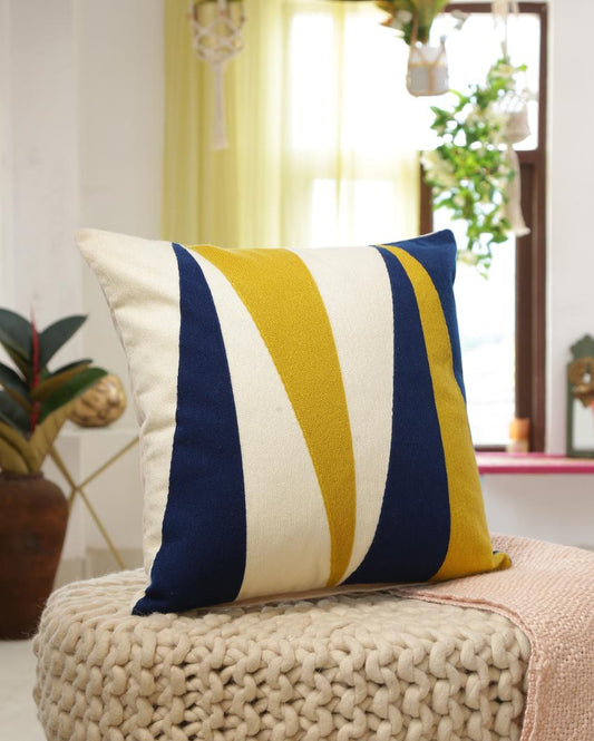 Color Block Design Embroidered Cushion Cover | 18 x 18 inches