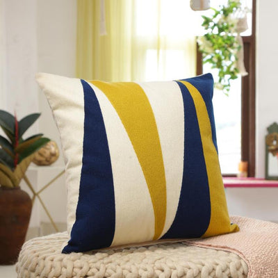 Color Block Design Embroidered Cushion Cover | 18 x 18 inches