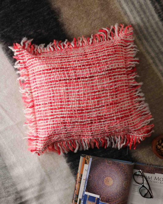Soft Chunky Handwoven Acrylic Wool Fringes Cushion Cover | 18 x 18 inches