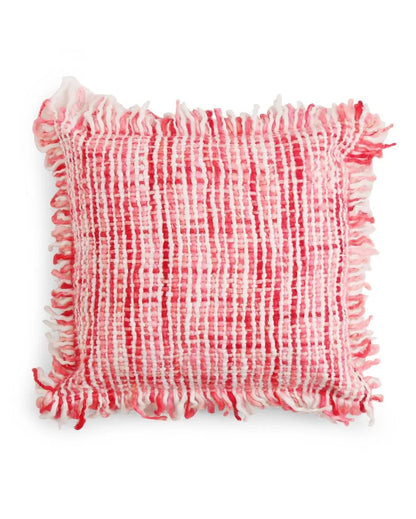 Soft Chunky Handwoven Acrylic Wool Fringes Cushion Cover | 18 x 18 inches