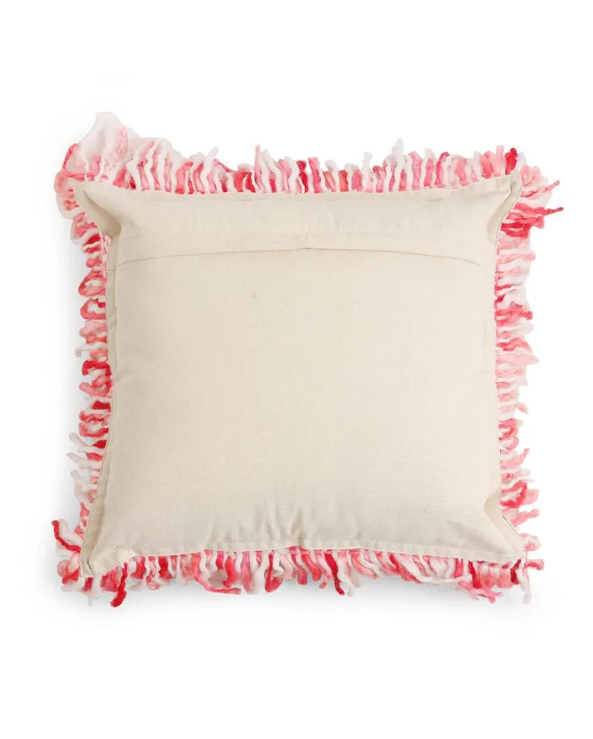 Soft Chunky Handwoven Acrylic Wool Fringes Cushion Cover | 18 x 18 inches