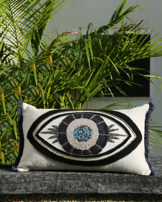 Rectangle Embellished Evil Eye Cushion Cover  | 12 x 20 inches