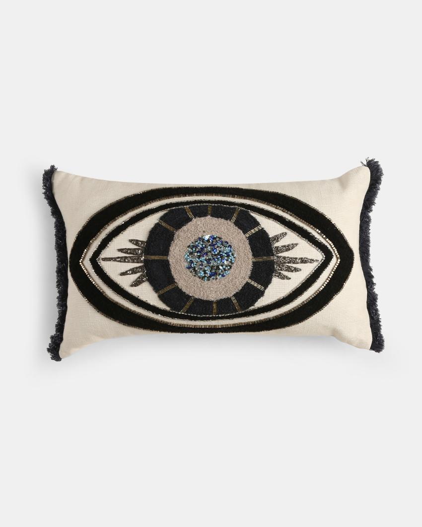 Rectangle Embellished Evil Eye Cushion Cover  | 12 x 20 inches