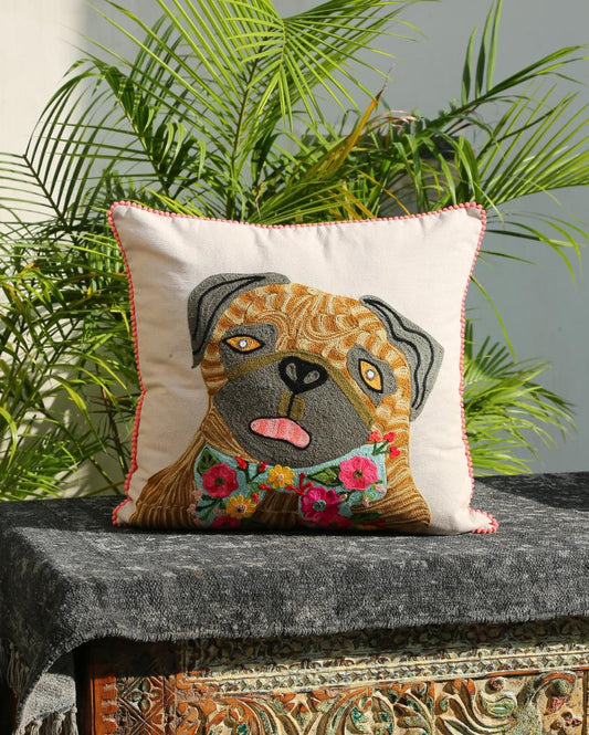 Dog Embroidered Cushion Cover | 18 x 18 inches