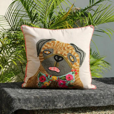 Dog Embroidered Cushion Cover | 18 x 18 inches