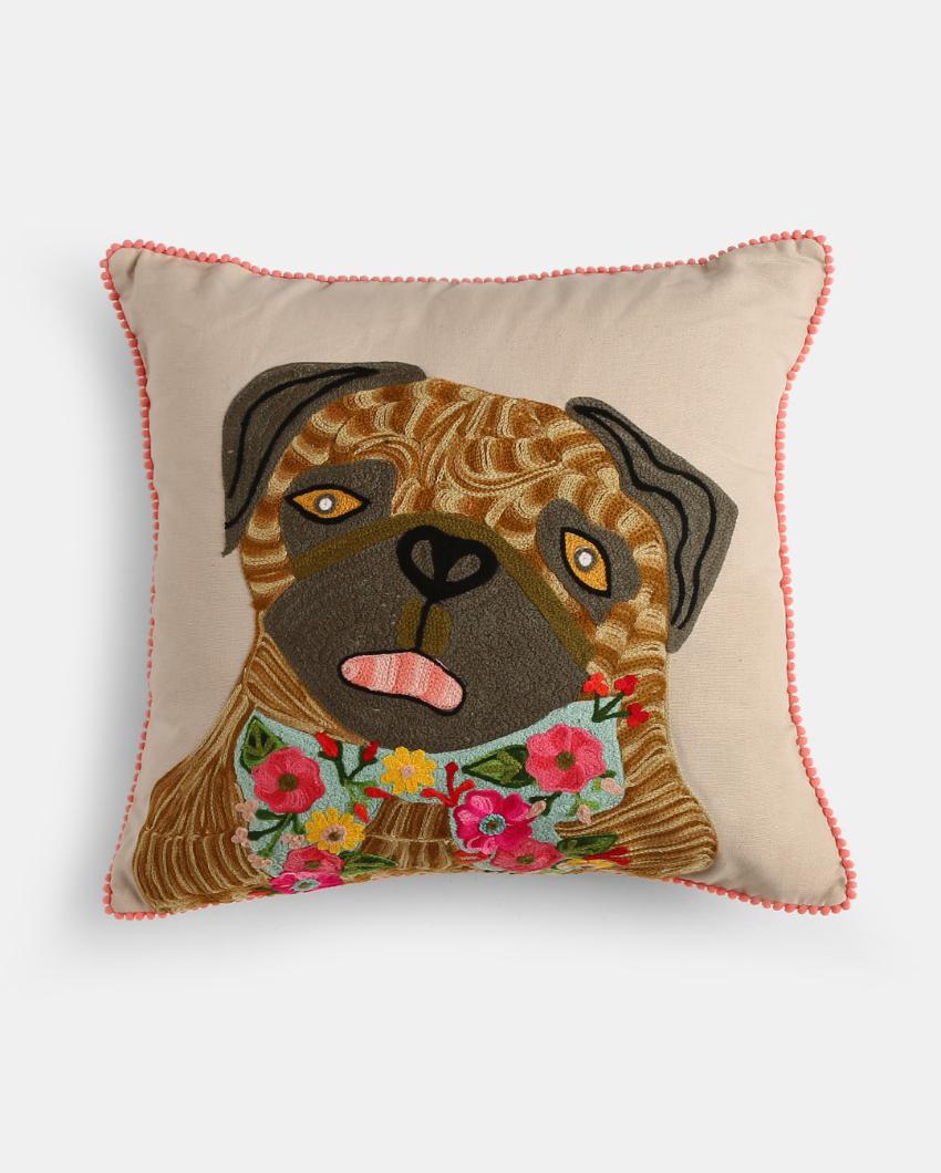 Dog Embroidered Cushion Cover | 18 x 18 inches