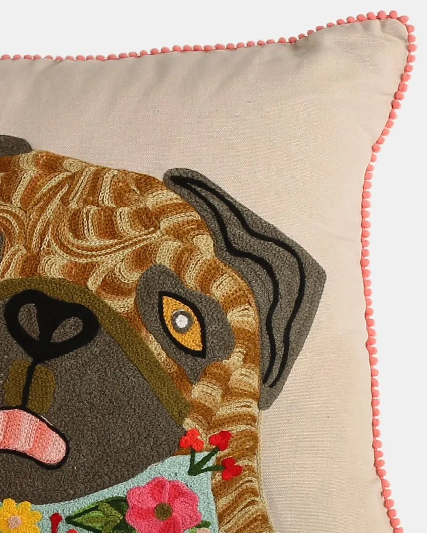 Dog Embroidered Cushion Cover | 18 x 18 inches