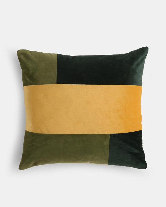 Green & Yellow Velvet Cushion Cover | 17 x 17 inches