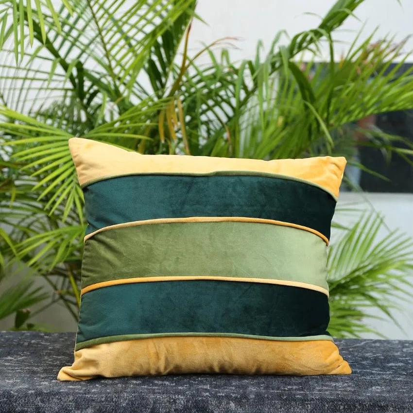 Green & Yellow Piping Cushion Cover  | 17 x 17 inches