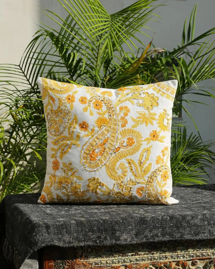 Premium Embroidered & Embellished Cushion Cover | 18 x 18 inches Paisley