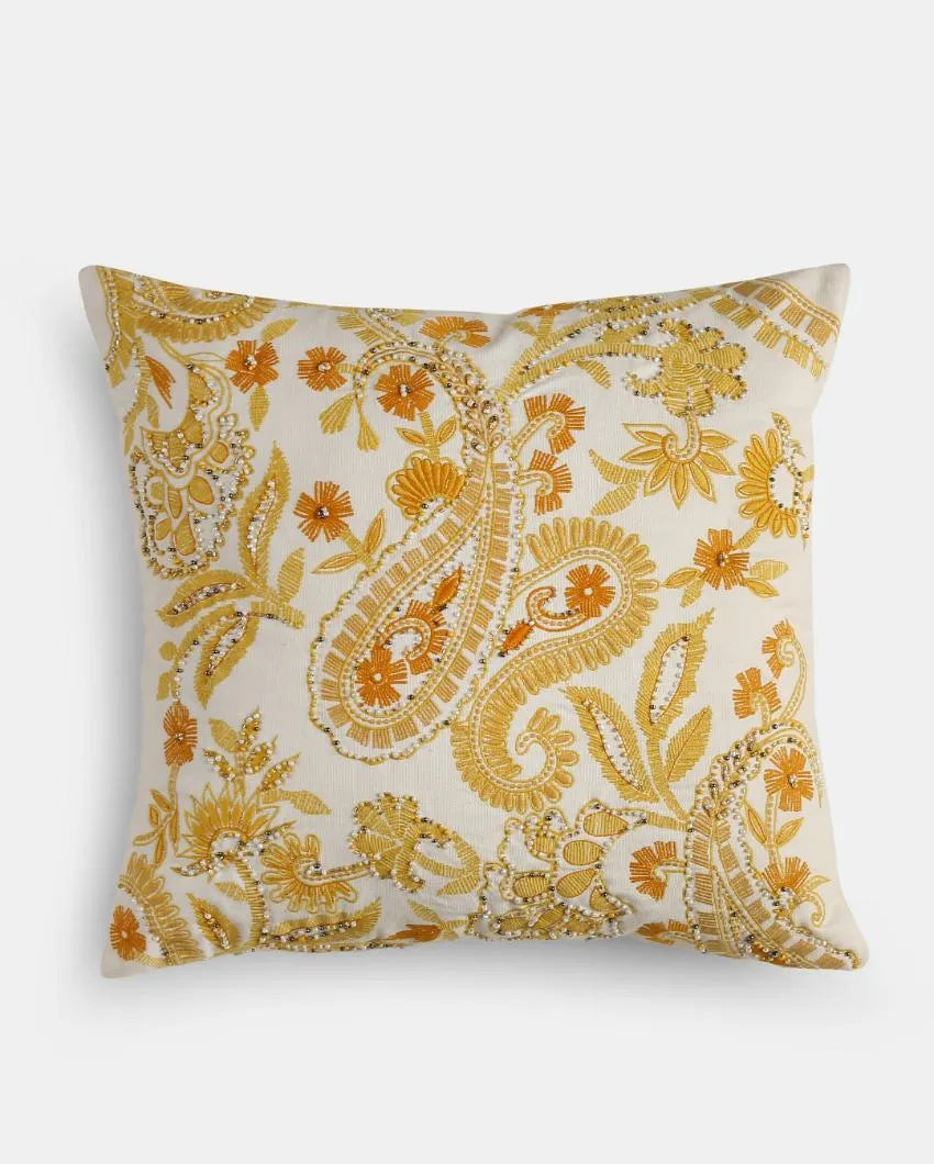 Premium Embroidered & Embellished Cushion Cover | 18 x 18 inches Paisley