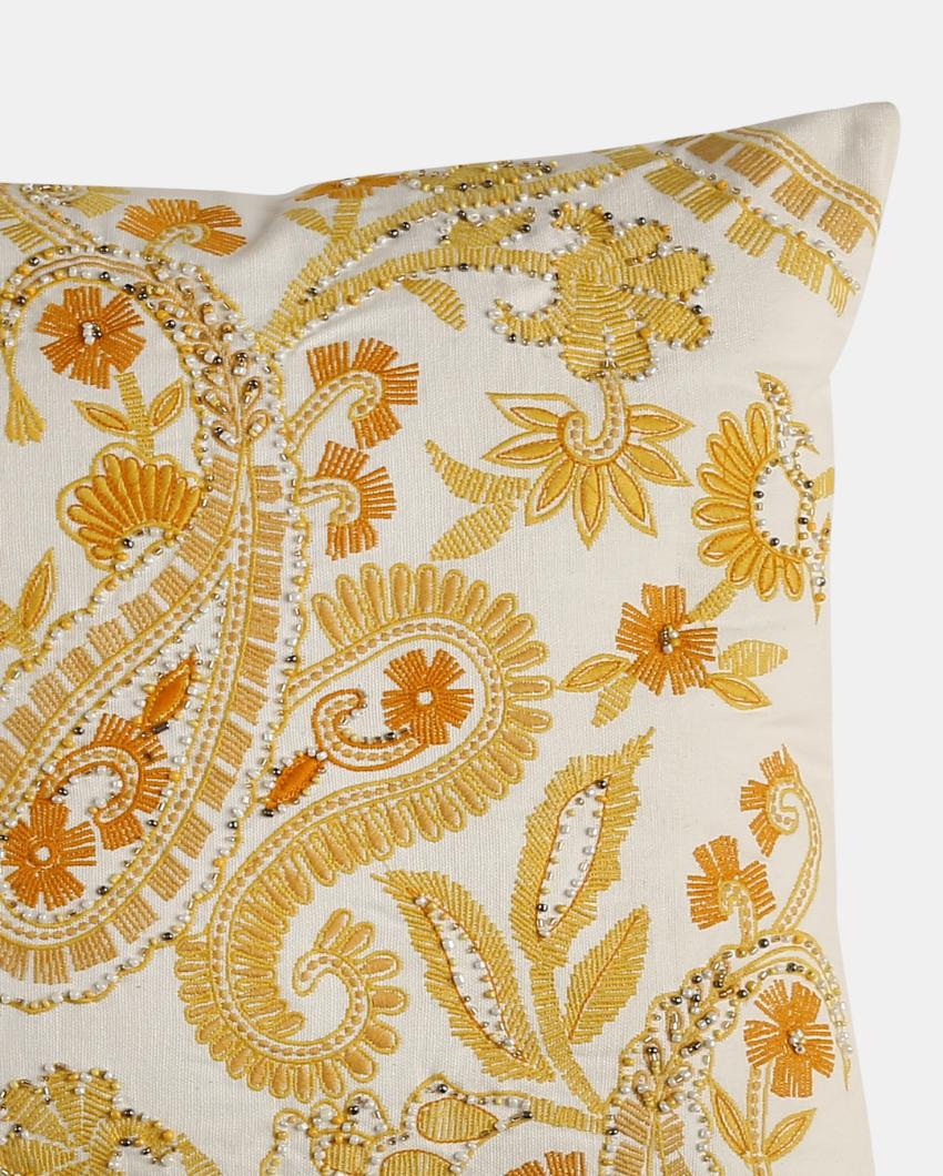 Premium Embroidered & Embellished Cushion Cover | 18 x 18 inches Paisley