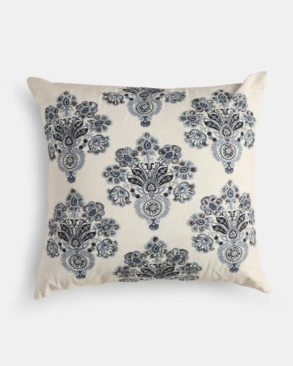 Blue Premium Embroidered & Embellished Cushion Cover | 18 x 18 inches Mughal