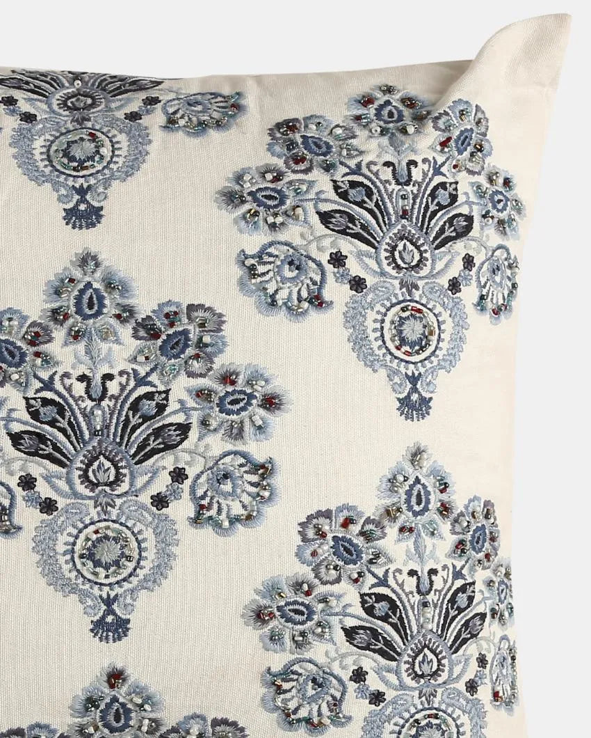 Blue Premium Embroidered & Embellished Cushion Cover | 18 x 18 inches Mughal