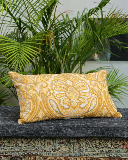 Embellished Yellow Cushion Cover | 12 x 20 inches