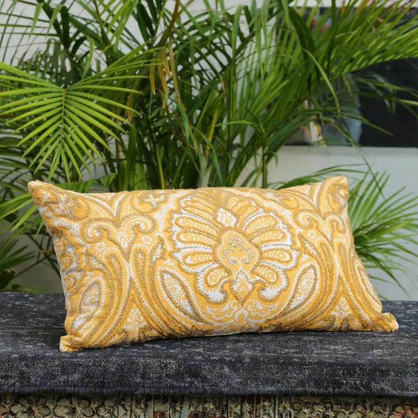 Embellished Yellow Cushion Cover | 12 x 20 inches