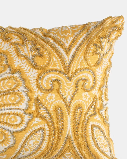 Embellished Yellow Cushion Cover | 12 x 20 inches