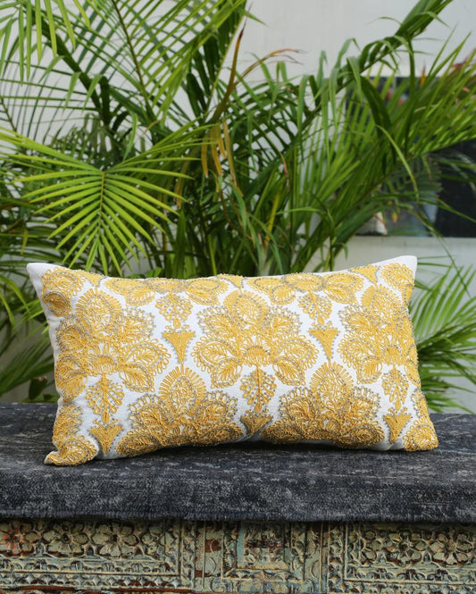 Moghul Flower Design Dori Work Cushion Cover  | 12 x 20 inches