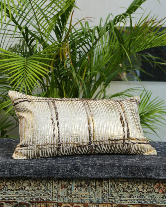 Gold Tone Foiled Details Cushion Cover | 12 x 20 inches