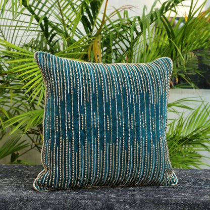 Teal Green Beaded Cushion Cover | 16 x 16 inches