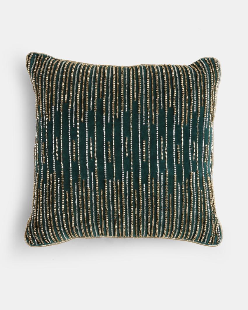 Teal Green Beaded Cushion Cover | 16 x 16 inches