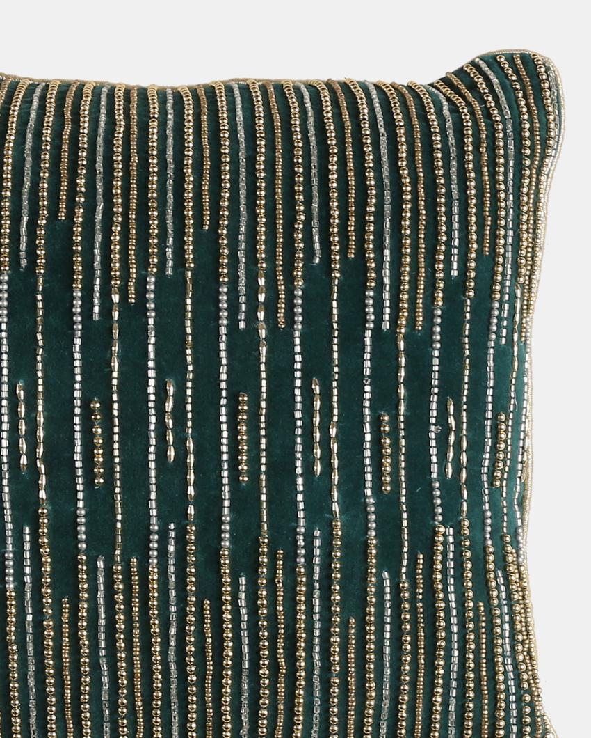 Teal Green Beaded Cushion Cover | 16 x 16 inches