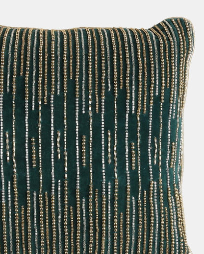 Teal Green Beaded Cushion Cover | 16 x 16 inches