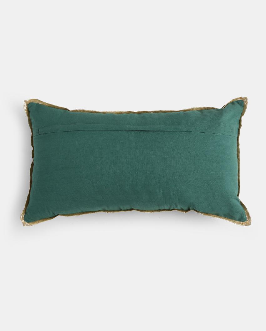 Teal Green Embroidered Cushion Cover | 12 x 20 inches