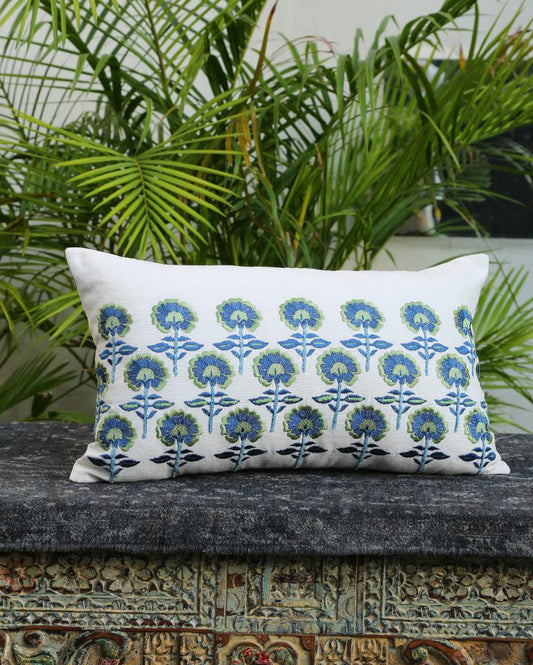 Blue & Green Cushion Cover  | 12 x 20 inches Flowers