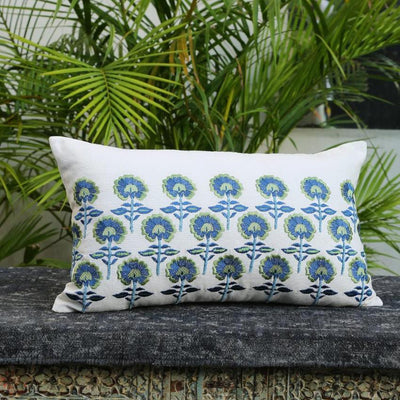 Blue & Green Cushion Cover  | 12 x 20 inches Flowers