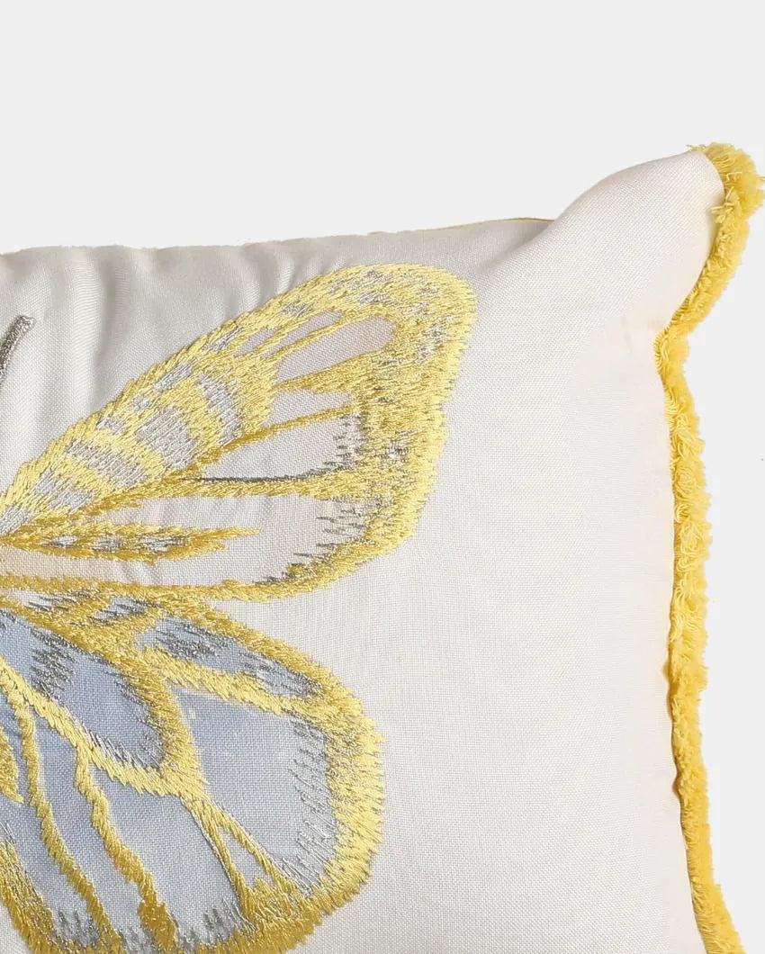 Embroidery Butterfly Applique White Cushion Cover  | 12 x 20 inches