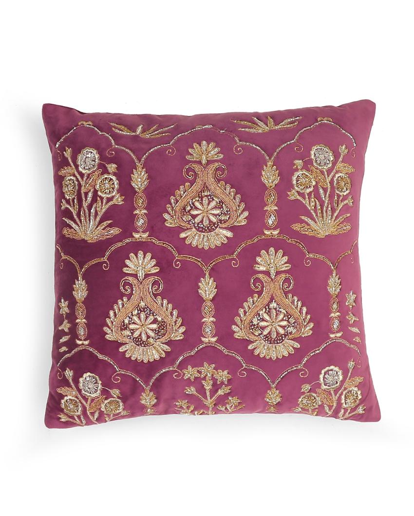 Mogul Design Violet Embellished Velvet Cushion Cover  | 18 x 18 inches