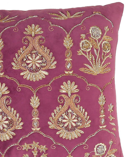 Mogul Design Violet Embellished Velvet Cushion Cover  | 18 x 18 inches