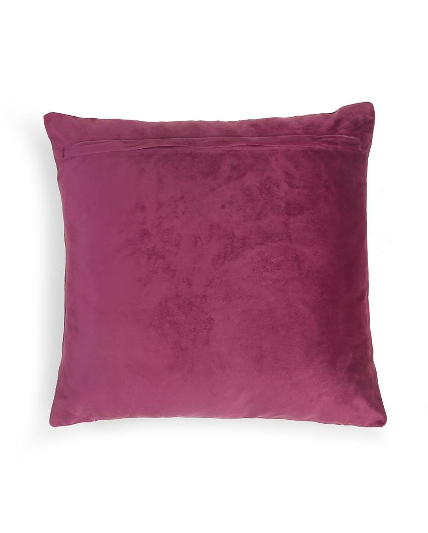 Violet Flower Desgin Embellished Velvet Cushion Cover  | 18 x 18 inches