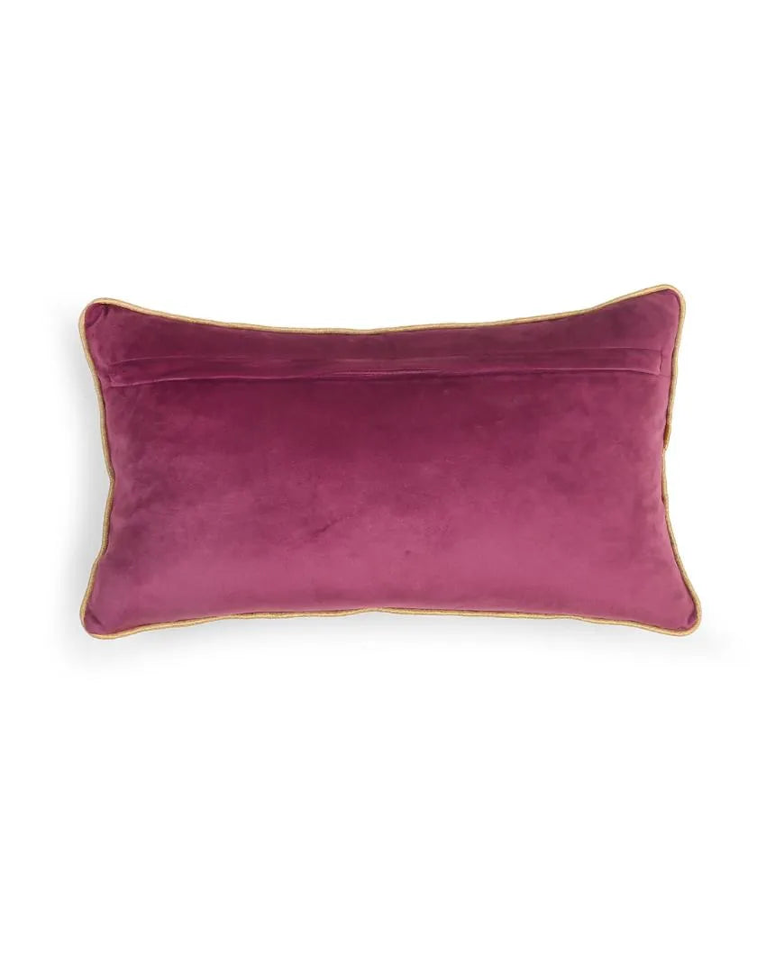 Mogul Flower Desgin Violet Embellished Velvet Cushion Cover | 12 x 20 inches